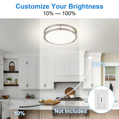 DLLT Flush Mount LED Ceiling Light: 13 Inch 5CCT (3000K-6000K) & Dimmable Ceiling Light Fixtures for Bedroom Hallway - 24W Modern Brushed Nickel Super Bright Kitchen Lighting Fixtures Ceiling