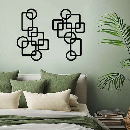 YIYA 2 PCS Black Abstract Metal Wall Art Decoration Minimalist Decor 3D Textured Square Logo Metal Wall Sculpture，for Living Room Bedroom Bathroom Study Room