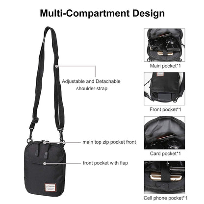 Small Crossbody Shoulder Bag for Men, Mini Messenger Bag for Cell Phone Travel Outdoor Hiking , Neck Pouch Passport Wallet with Adjustable and Removable Strap