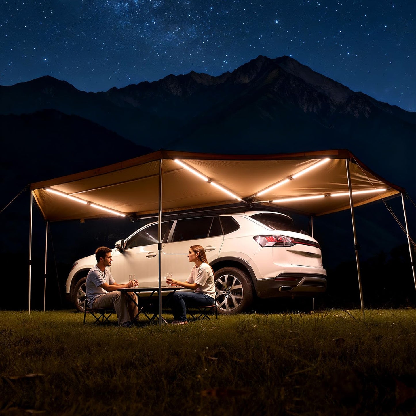 VEVOR 270 Degree Awning with Bulit-in LED Light 3 Colors, 133 sq.ft Driver Side Vehicle Awning, UV50+ Waterproof Car Side Awnings, All-Weather Overland Awnings Car Shelter for SUV Truck Camping