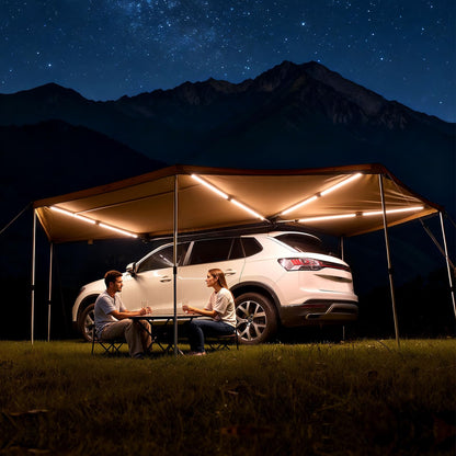VEVOR 270 Degree Awning with Bulit-in LED Light 3 Colors, 133 sq.ft Driver Side Vehicle Awning, UV50+ Waterproof Car Side Awnings, All-Weather Overland Awnings Car Shelter for SUV Truck Camping