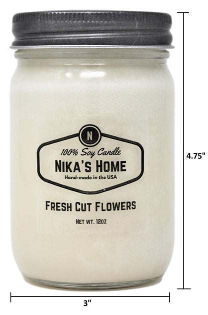 Nika's Home Fresh Cut Flowers Soy Candle - 12oz Mason Jar - Non-Toxic - Hand Poured in The USA, Long Burning 50-60 Hours Highly Scented All Natural, Clean Burning
