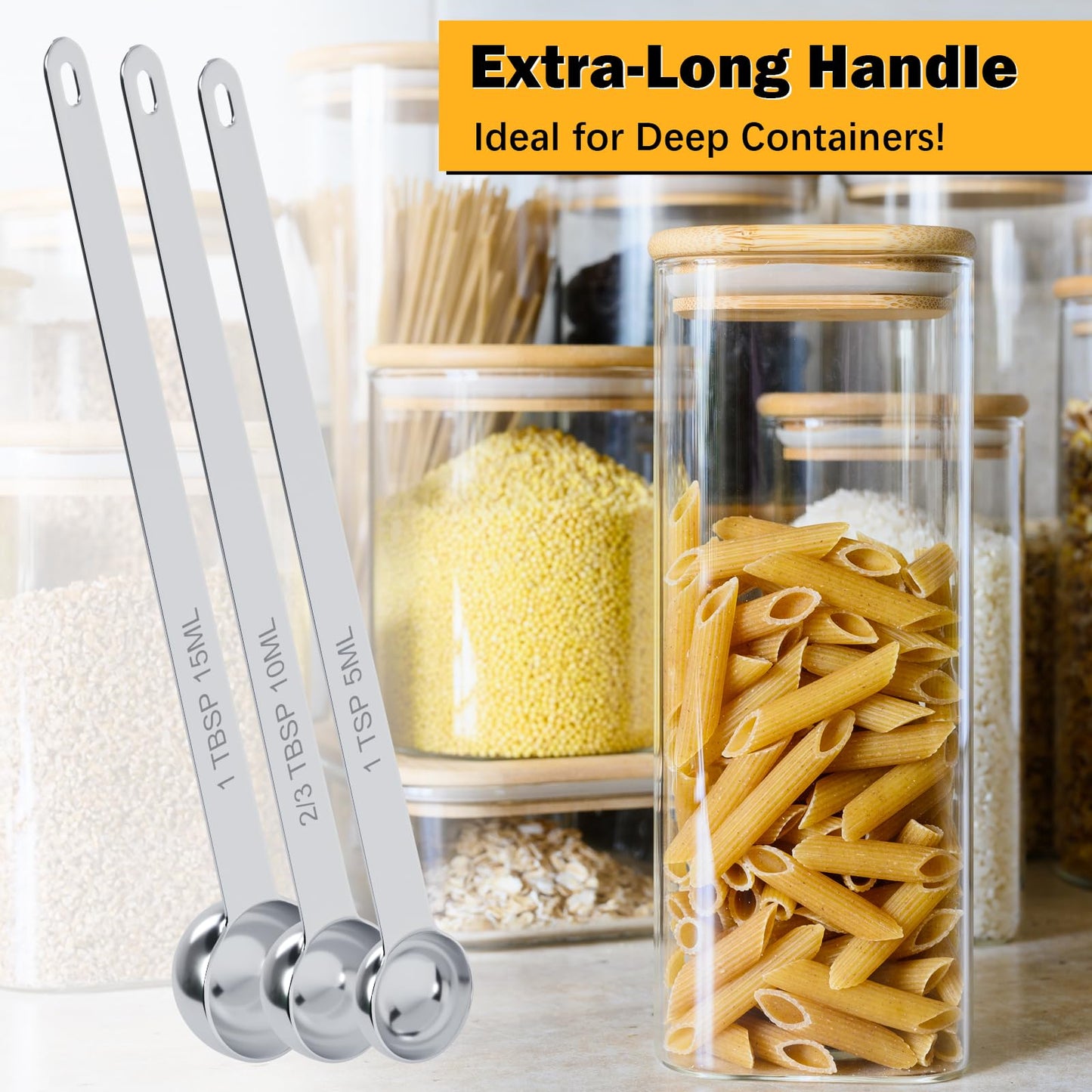LEIFENY 2PCS 1Tbsp(3tsp, 15ml) Extra Long Handle Measuring Spoon, Single Stainless Steel Individual Measure Scoop Only