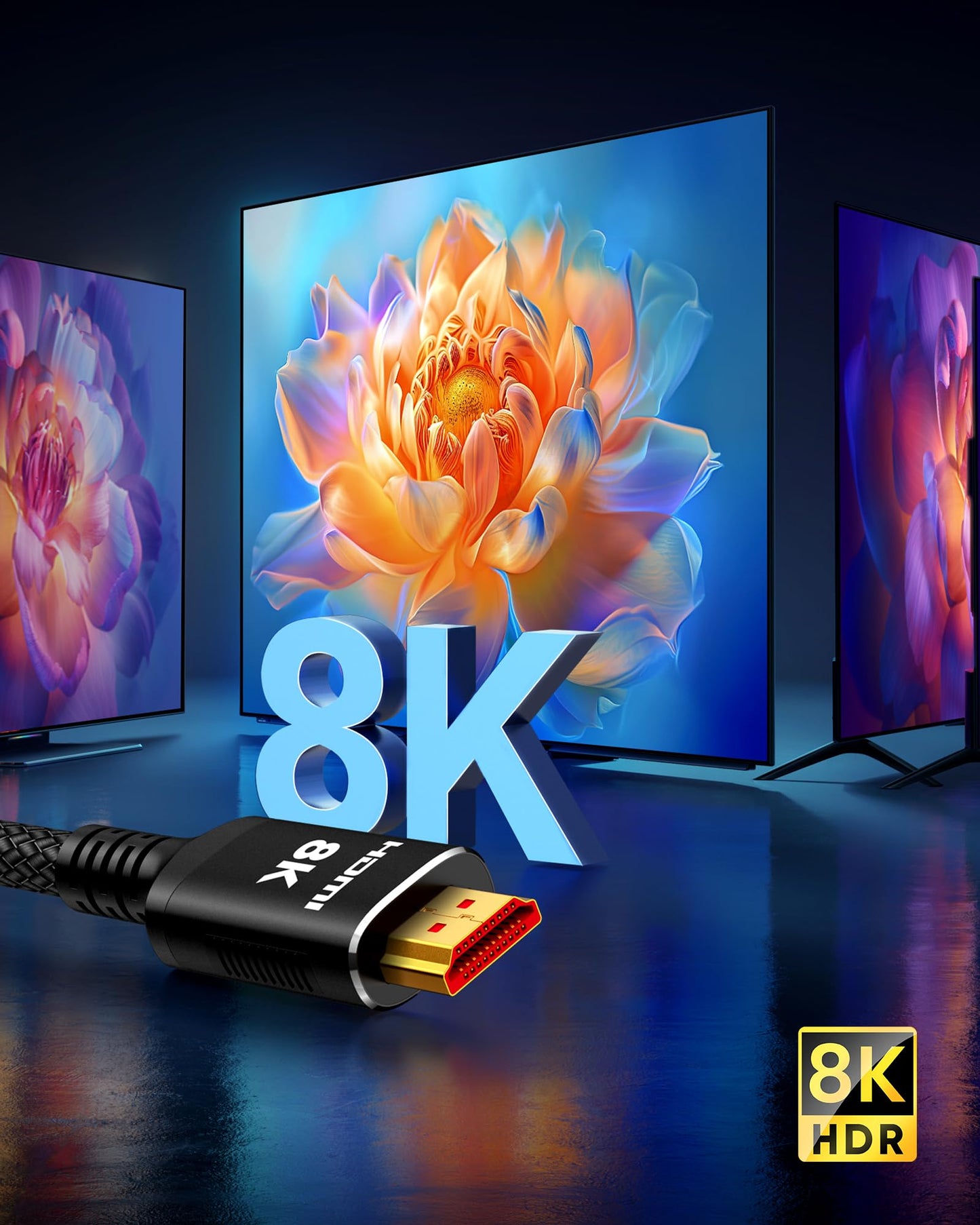 Snowkids 8K Certified HDMI 2.1 Cable 10 ft, 48Gbps Ultra High-Speed HDMI Cables Cord, 10K 8K@60Hz, 4K@120Hz Compatible for TV/Laptop/Monitor/PS-5/X-box/Projector/Entertainment/Sound System & More
