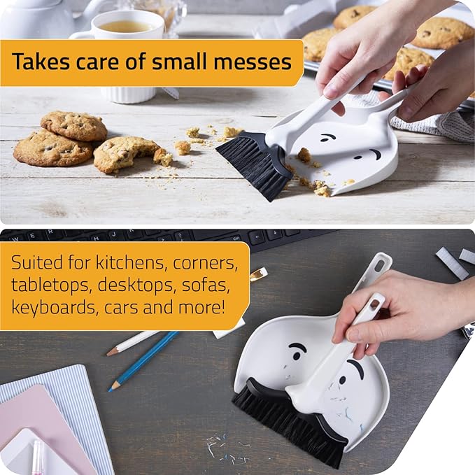 Peleg Design Dustache Small Dustpan and Brush Set, Mini Broom and Dustpan Set