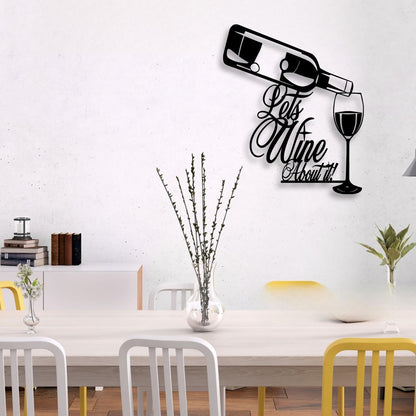 LIYOUYA Wine Bottle Glass Metal Wall Decor - Wine Logo Decor Black Wall Art Home Decor for Living Room, Dining Room, Bar (Black)