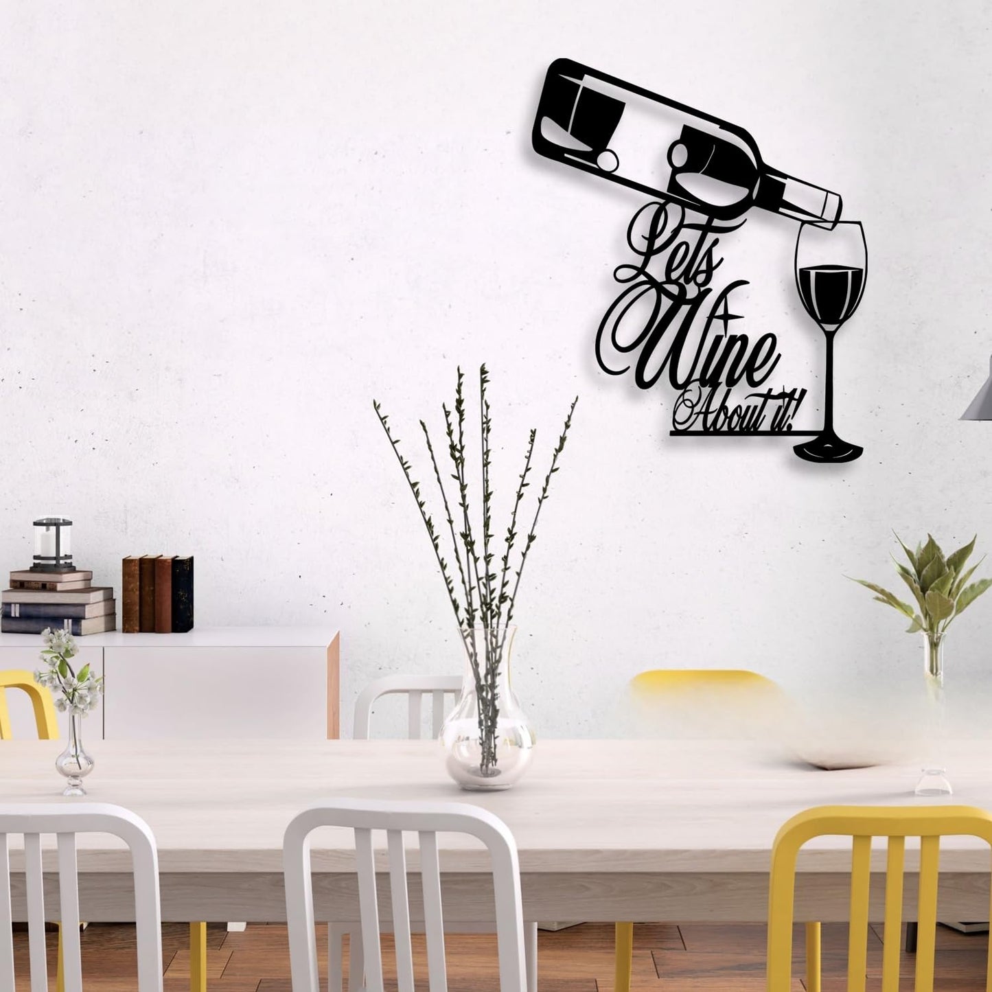 LIYOUYA Wine Bottle Glass Metal Wall Decor - Wine Logo Decor Black Wall Art Home Decor for Living Room, Dining Room, Bar (Black)