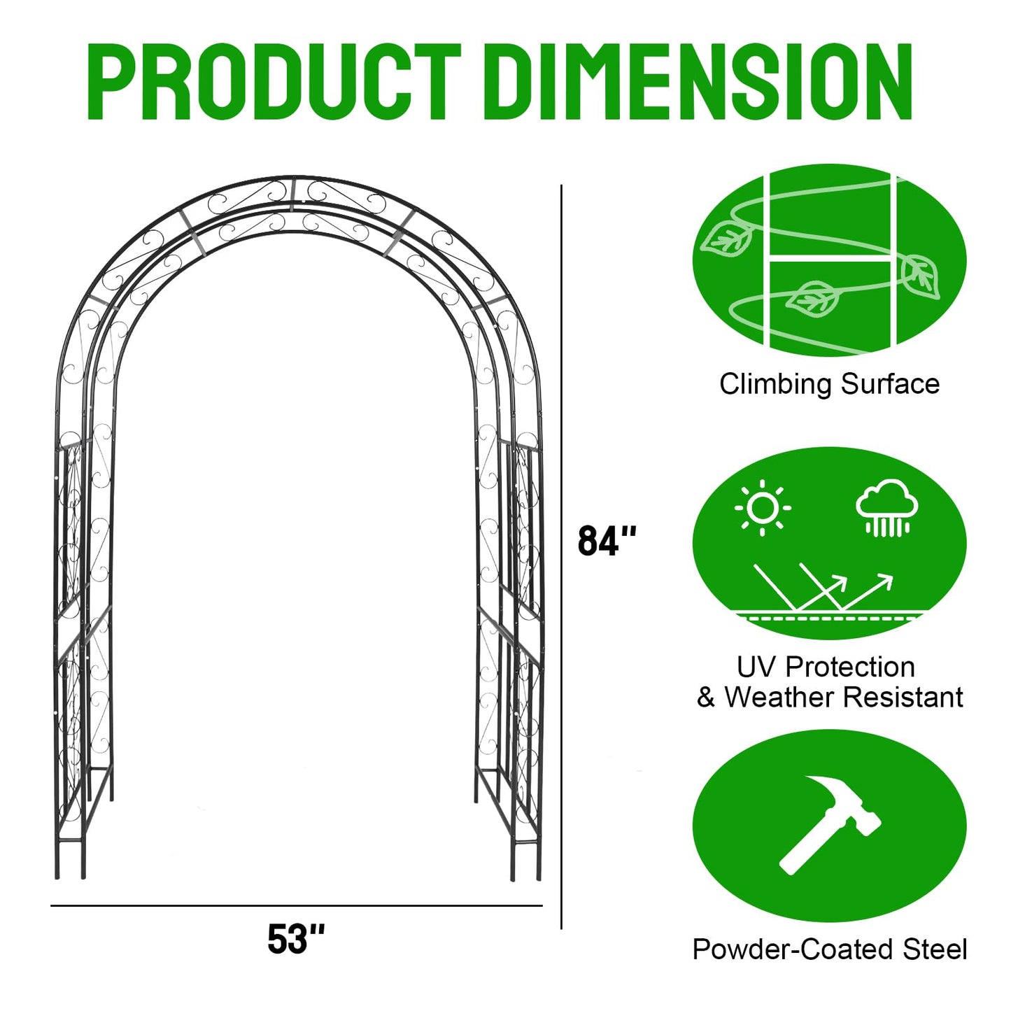 Metal Wide Garden Arch Trellis for Climbing Plants Roses Vines, 53" W x 84" H Wide Garden Archway Arbor Trellis for Lawn Wedding and Bridal Party Decoration