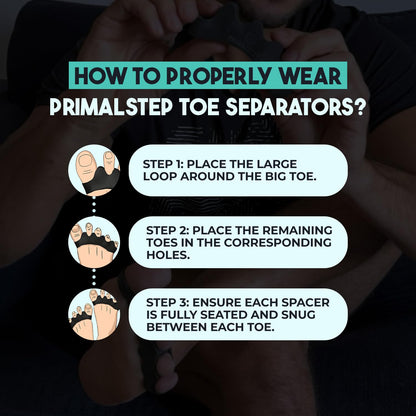 PRIMALSTEP 2.0 Firm Edition Toe Separators, Spreaders, Spacers, Straightener to Correct Toes for Men and Women, Bunion Corrector, Plantar Fasciitis, Stretchy, and Durable, Large