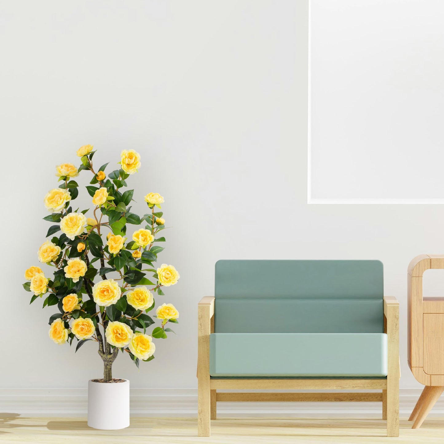 3.6FT Artificial Camellia Fake Tree Faux Plants for Home Office Living Room Porch Patio Decor Indoor Outdoor (2, Yellow-3.6Ft)