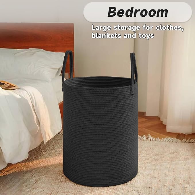Large Woven Laundry Basket Hamper, 100L Cotton Rope Storage Bin