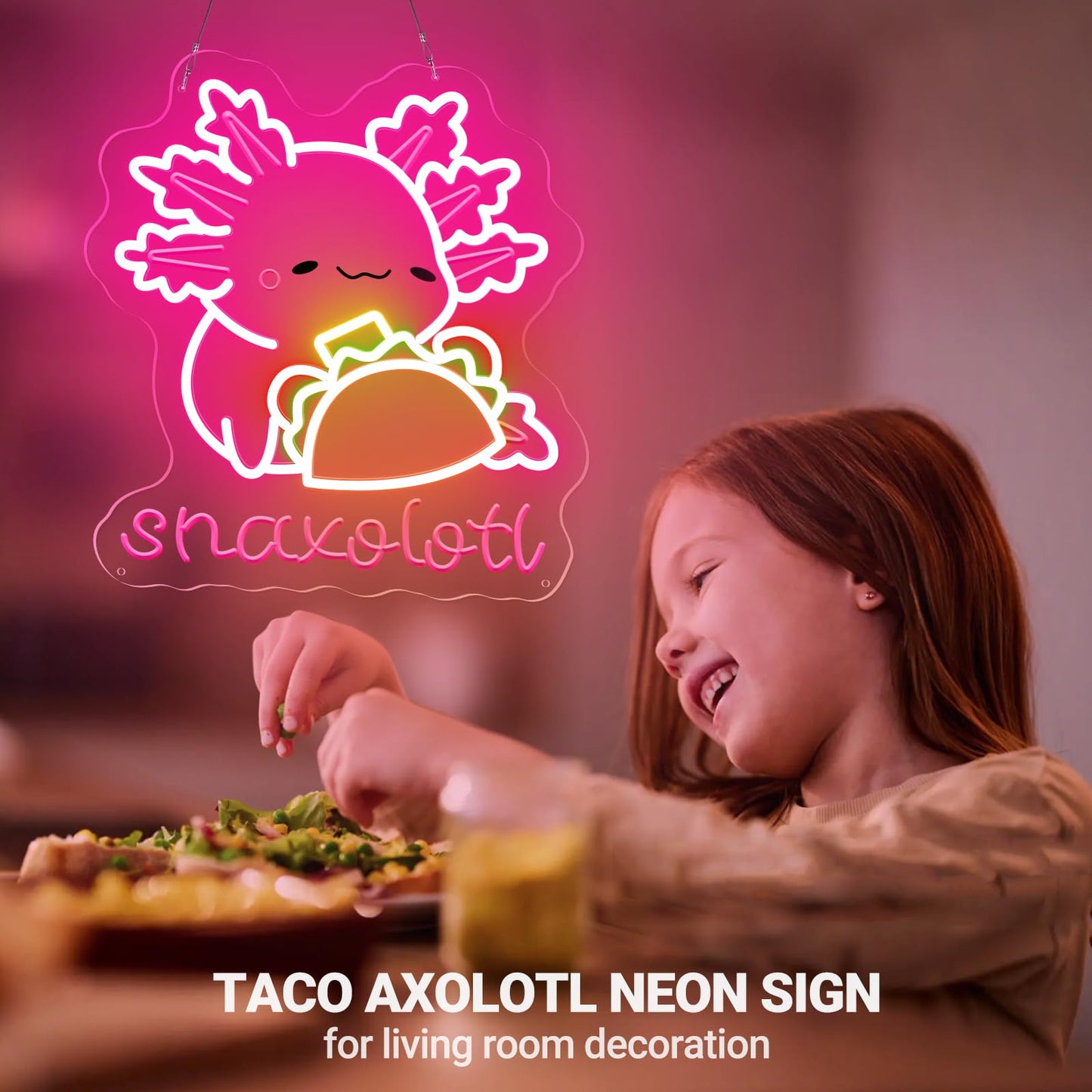 Snaxolotl Neon Sign, Dimmable Taco Axolotl LED Neon Light for Mexican Food pizzeria Restaurant Taco Bar Party Decor, for Girl’s Bedroom, Gift for Kids, Teens, and Axolotl Lovers