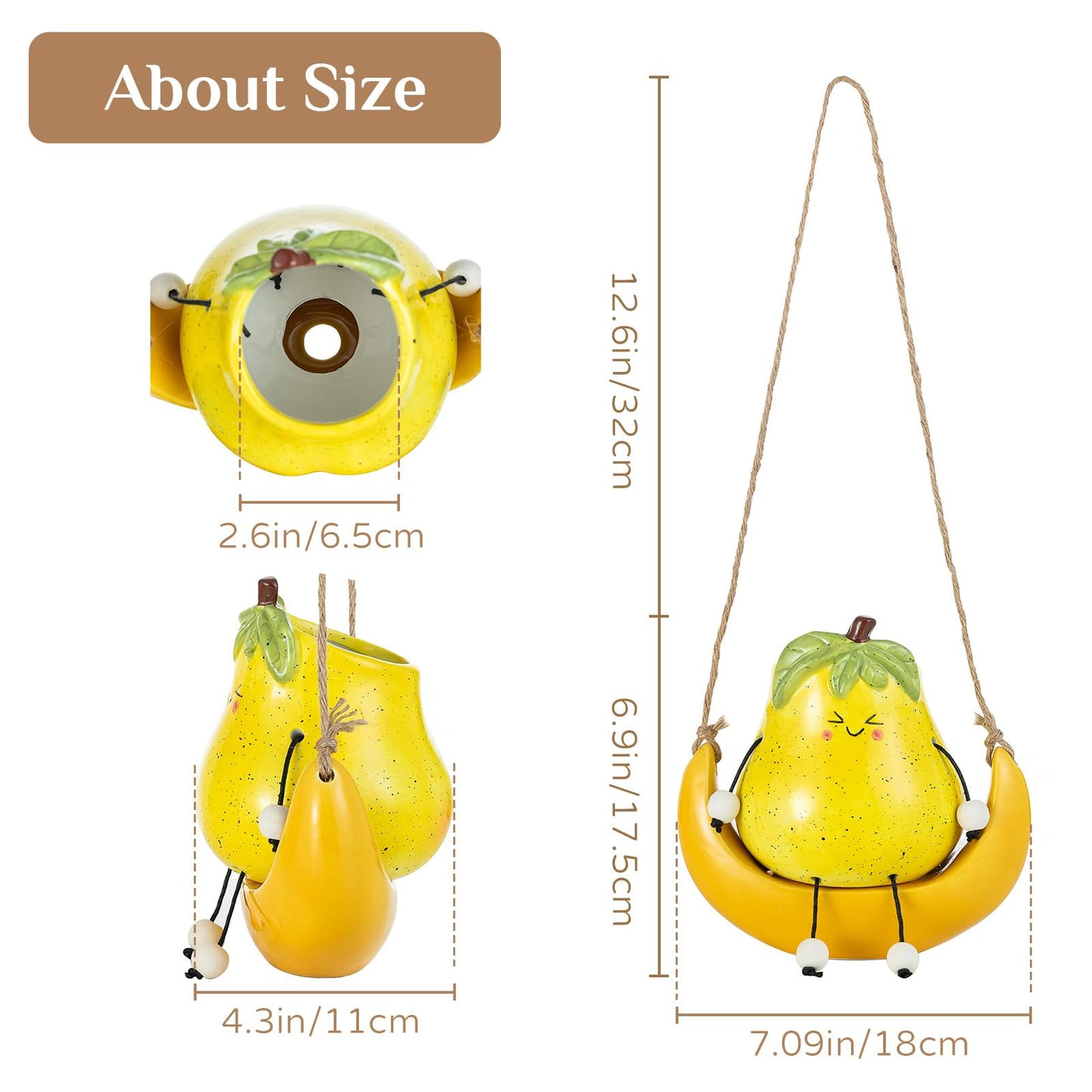 Walasis Cute Hanging Planter Pot for Indoor - Swing Smiley Planter for Outdoor Plants - Ceramic Succulent Plant Pot with Face