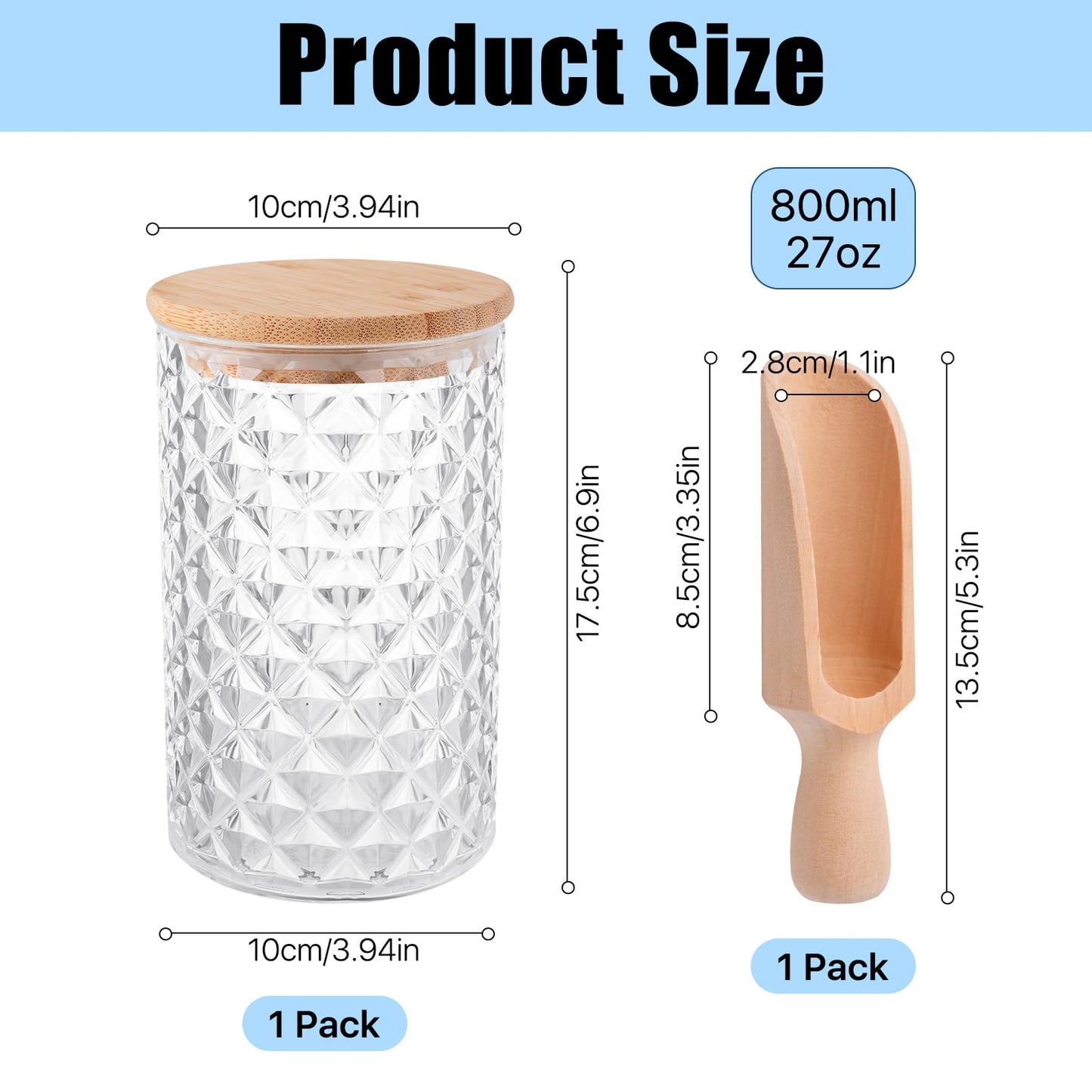 Akamino 1200ML/42OZ Acrylic Bath Salt Jar with Wooden Scoop, Clear Bath Salt Container with Sealing Lid, Large Storage Canisters for Bathroom Bath Decor, Kitchen Sugar Tea Spices
