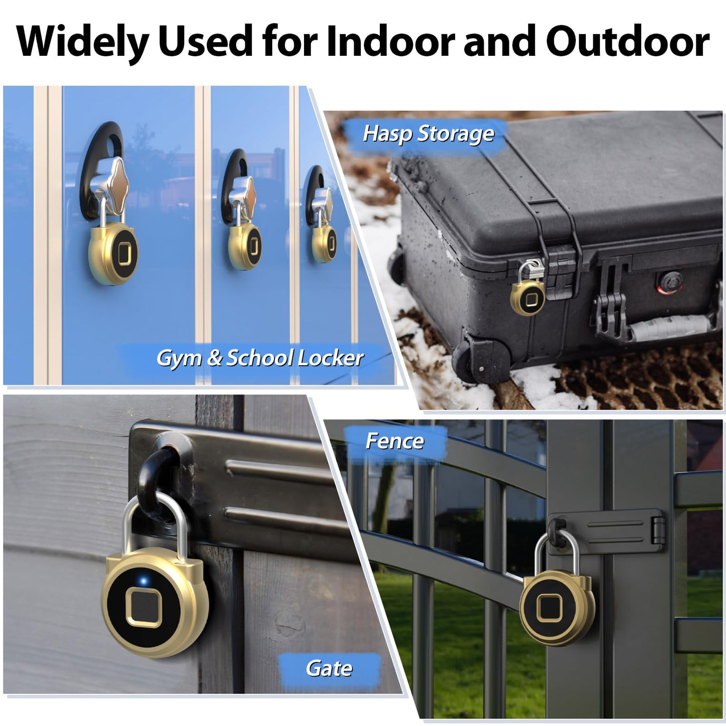 Keylesslife Fingerprint Lock,Gym Locker Lock,Smart Padlock Bluetooth APP Control Biometric Lock for Locker School Suitcase Cabinet Storage Gold