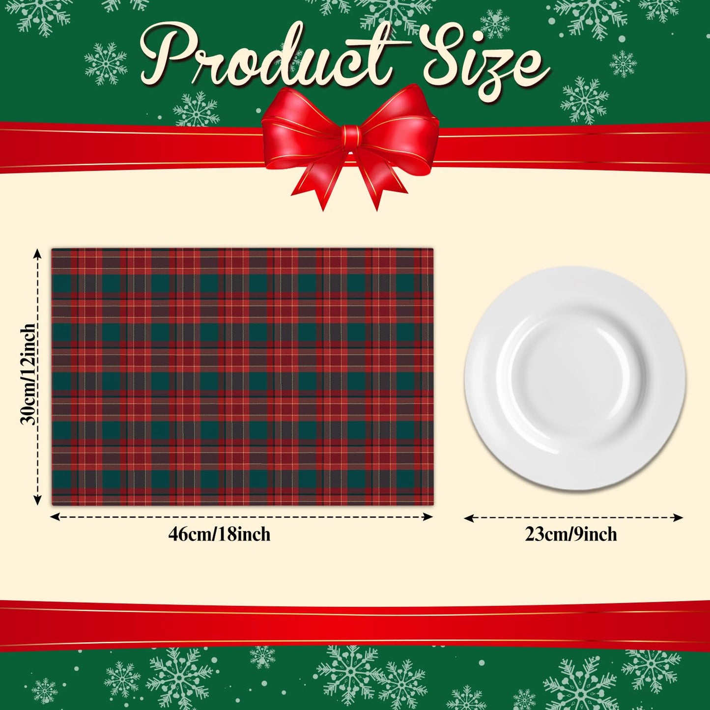 Red Plaid Christmas Placemats Set of 4 Winter Gifts for Christmas Women Rustic Holiday Placemats Decor for Xmas Party Outdoor Home Kitchen Dining Recyclable Table Mats 12x18 inch - DH730