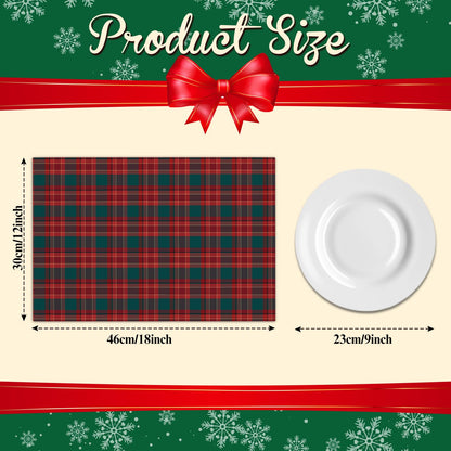 Red Plaid Christmas Placemats Set of 4 Winter Gifts for Christmas Women Rustic Holiday Placemats Decor for Xmas Party Outdoor Home Kitchen Dining Recyclable Table Mats 12x18 inch - DH730