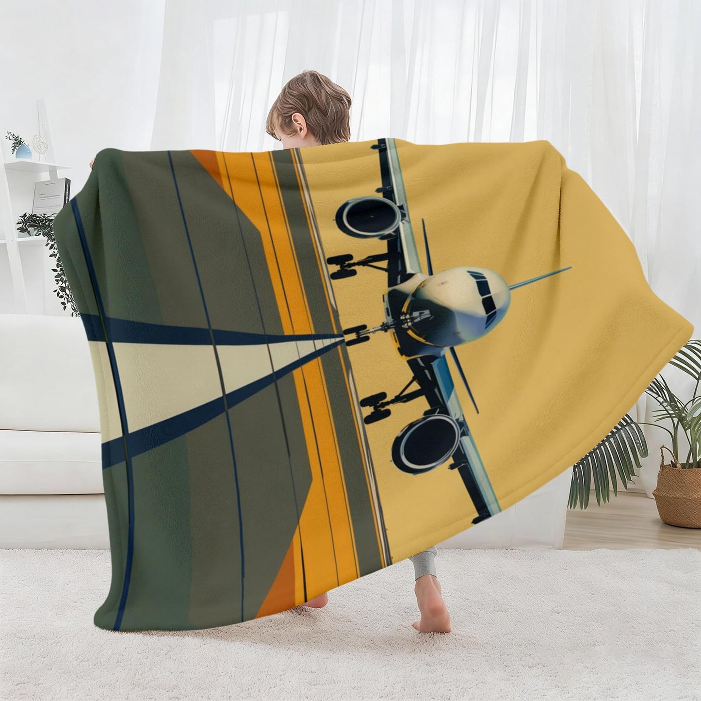 Airplane Airport Blanket for Boys Girls, Soft Fleece Throw Blanket for Kids Toddler Bed, Funny Gifts for Christmas Birthday Bedroom Decor, 50"x60"