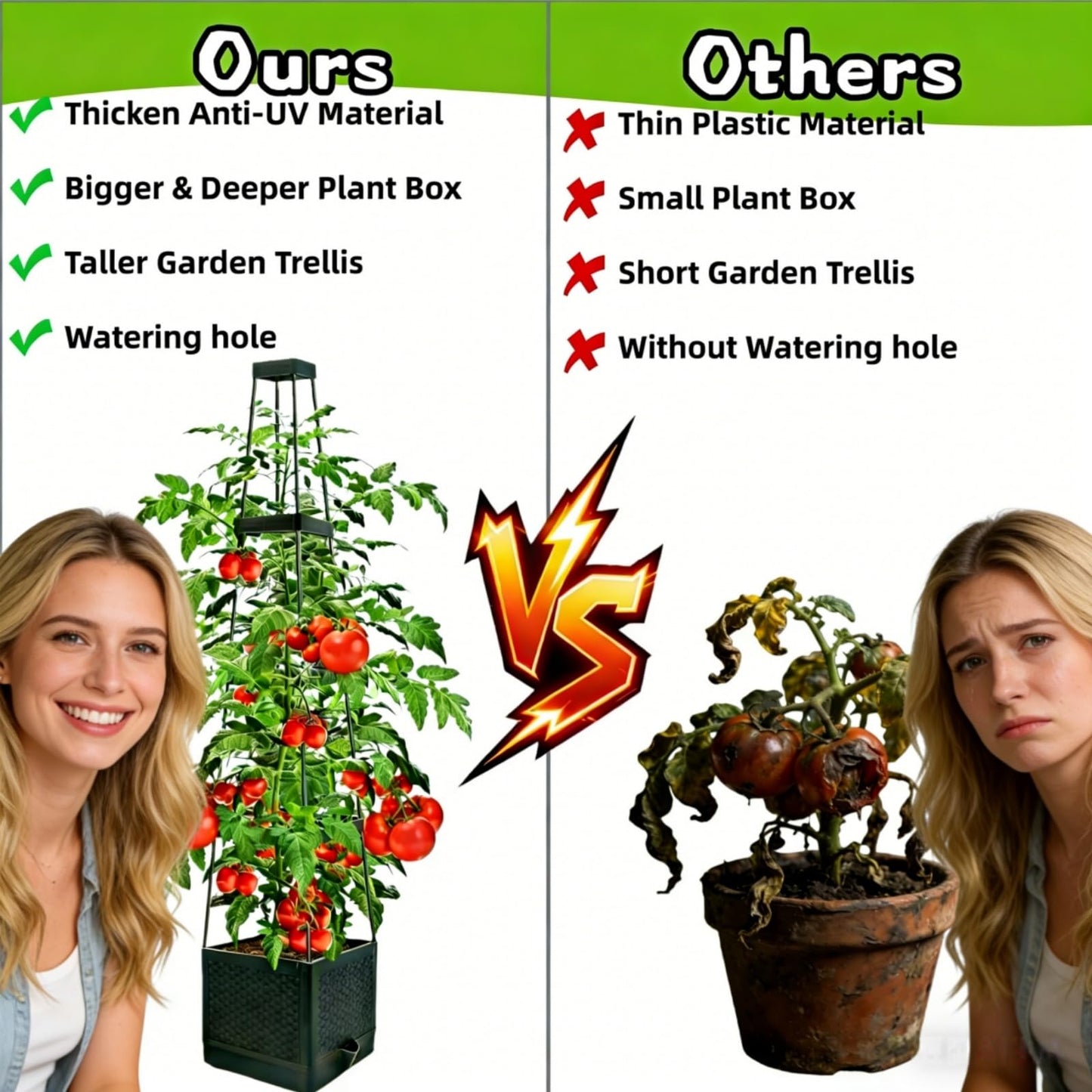 TESSTSY 2Pcs Raised Garden Bed Tomato Planter Box with Trellis, 57 Inch Self-Watering Large Tomato Cage for Patio Garden Pots, Climbing Plants Cucumber Vine Vegetables Flowers Outdoor & Indoor