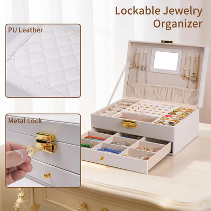 coobest Jewelry Box, 2 Layer Jewelry Organizer with Velvet Earring Organizer, Jewelry Holder Organizer Travel, White Jewelry Boxes for Women, Jewelry Boxes & Organizers for Girls, Christmas Gifts