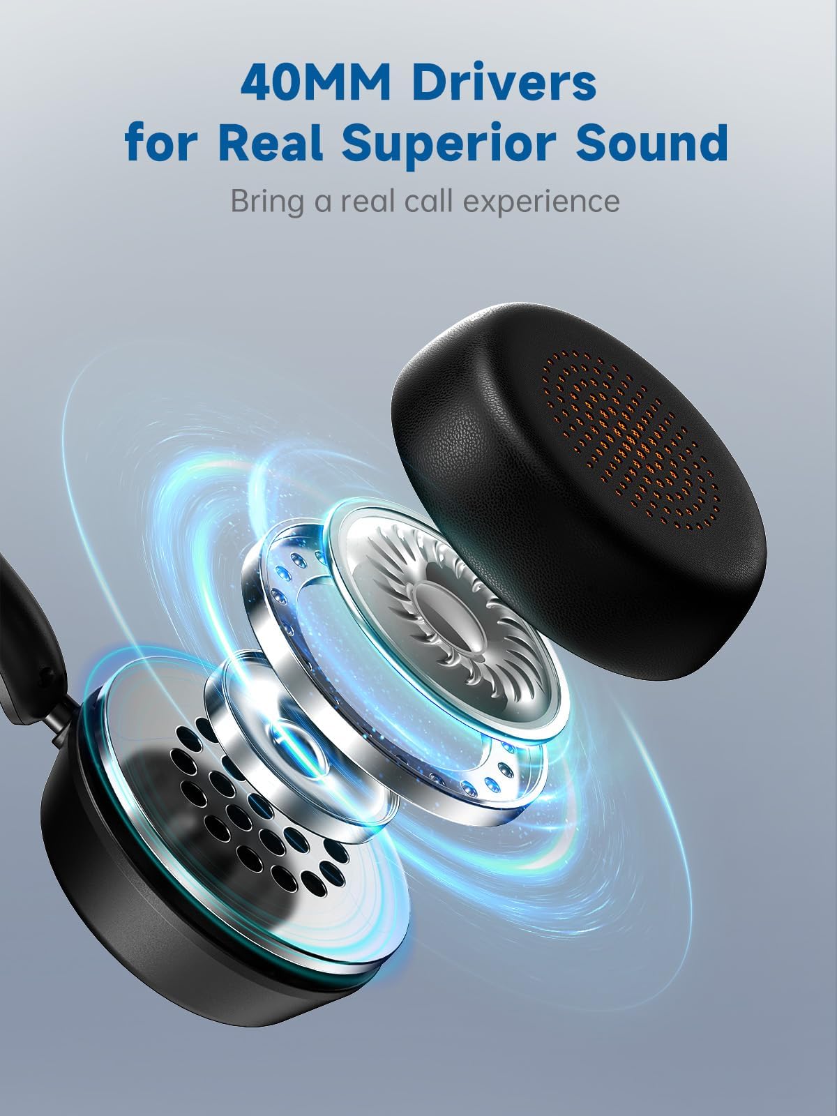 SEJJ Wireless Headset with Mic for Work, Bluetooth 5.4 Headphones with AI Noise-Canceling Mic for Clear Calls, Wireless Headsets with Mic Mute & USB A/C Dongle for PC, Computer, Laptop, Black