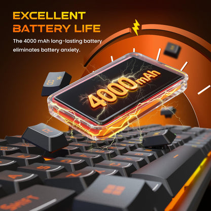 Redragon K521KS Wireless Gaming Keyboard, Tri-Mode BT/2.4G/USB-C RGB Mechanical Feeling Keyboard with Multimedia Keys, 4000mAh Battery, Anti-Ghosting, Compatible with PC - Upgrade