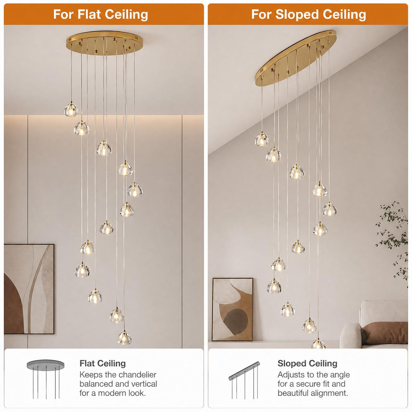 20 Light Modern Crystal Chandelier 141" Long Gold LED Lighting for High Ceiling Foyer Living Room Entryway Staircase