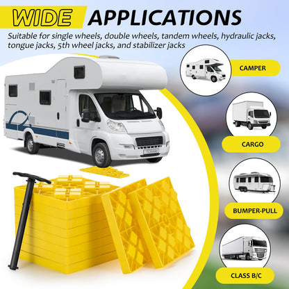 BYERNAUTO RV Leveling Blocks 10 Pack, Heavy Duty Camper Levels Blocks, Interlocking Leveling Blocks with Carrying Bag for Single and Dual Wheels Hydraulic Jacks Tongue Jacks Tandem axles Yellow