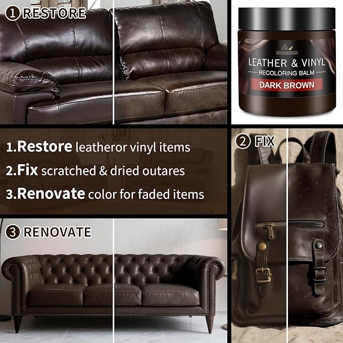 Leather Recoloring Balm and Scratch Repair Kit, Dark Brown Leather Restorer
