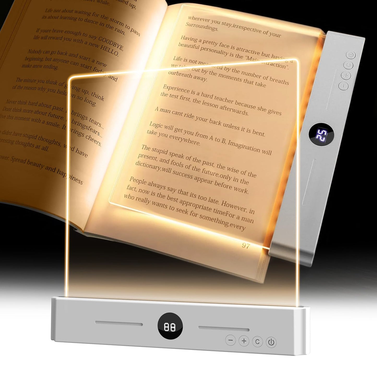 8.4" Rechargeable LED Flat Reading Light, 3 Color Modes Stepless Dimming Book Light with Timer, Eye-Care Brightness Adjustable Clear LED Reading Lamp for Bed, Study, Book Lovers, Dorm, Travel (white)