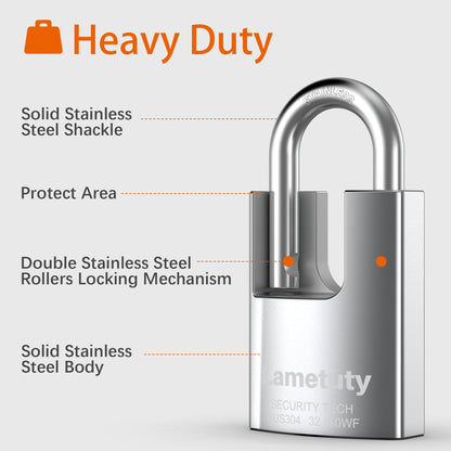 Stainless Steel Heavy Duty Padlock - 50mm Width, Weatherproof, Anti Rust, 3 Keys for Door, Gate, Garden, Garages, Fence, Warehouse, Tool Box
