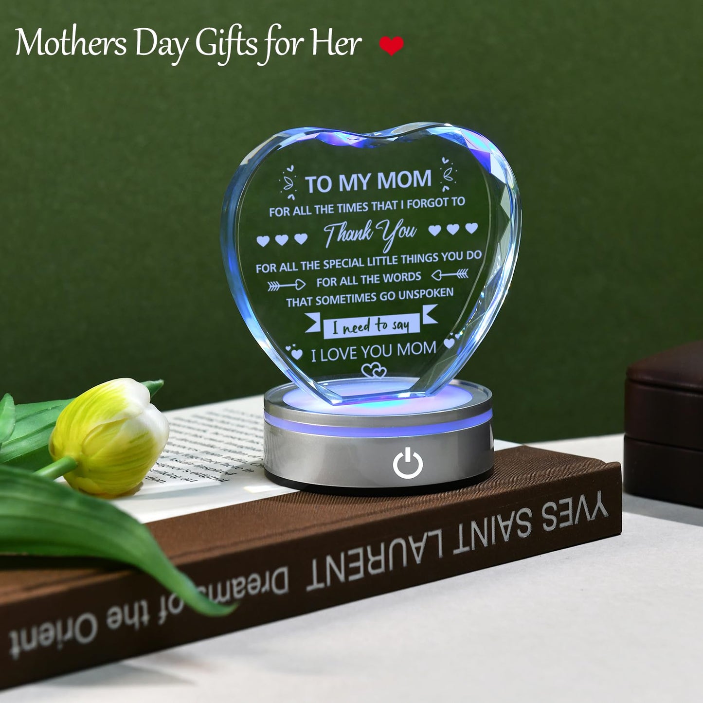 IFOLAINA Mom Birthday Gifts from Daughter Son to My Mom Crystal Heart Keepsake Gifts for Christmas Mother's Day Thanksgiving Day Engraved Mother Quote