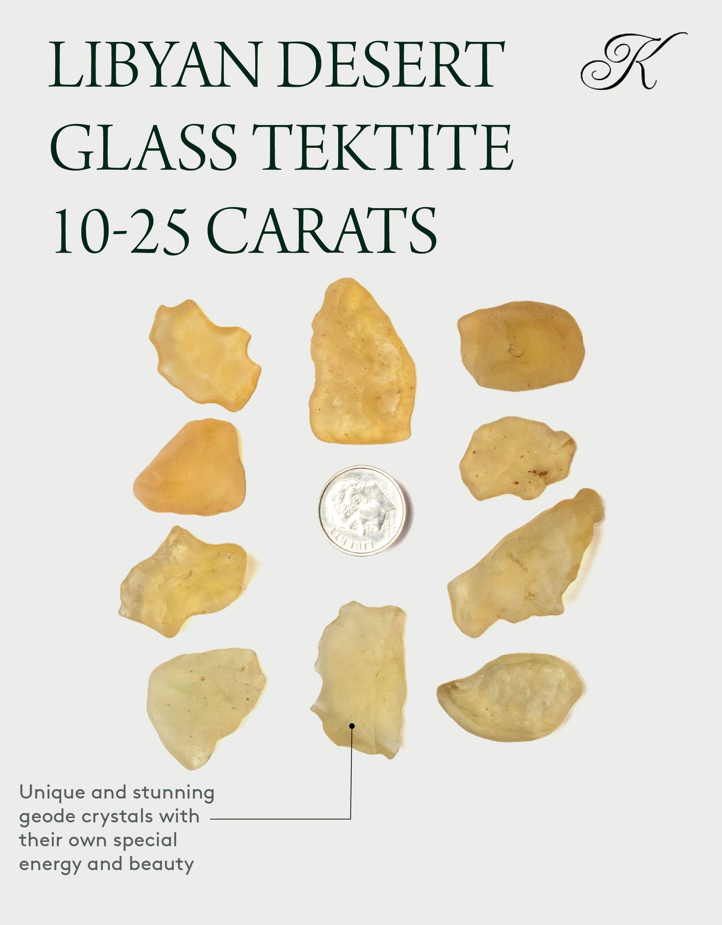 KALIFANO Libyan Desert Glass Tektite (10-25 Carats!) with Healing & Calming Effects - AAA+ High Energy Desierto Libio Reiki Crystal Used for Spiritual Awakening (Information Card Included)