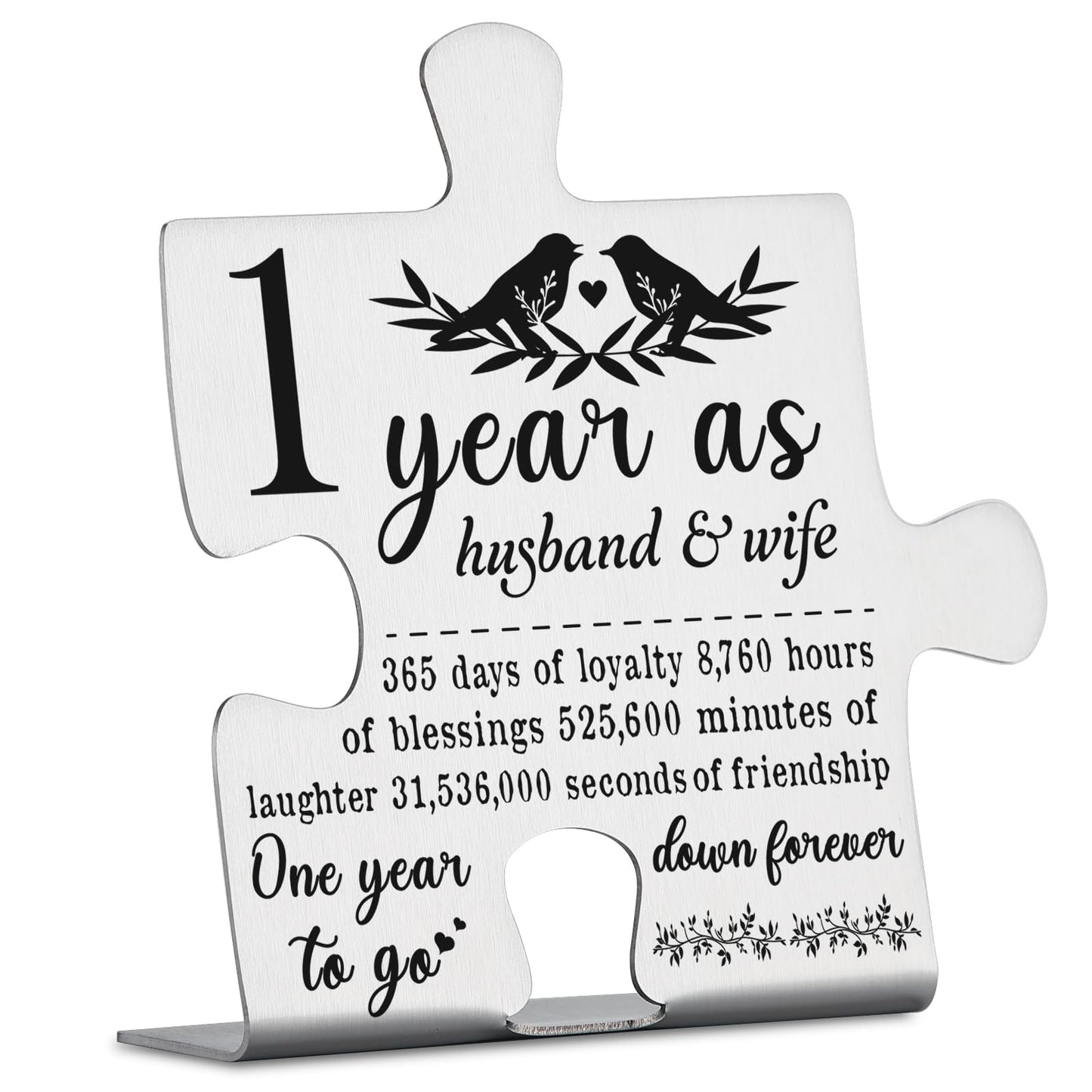 1 Year Anniversary Plaque Gift for Husband Wife, 1st Marriage Gift for Couple Ornament Decor Stainless Steel Puzzle Piece Decorative Signs Plaques YPP7