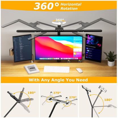 LED Desk Lamp for Office Home, Eye-Caring Desk Light with Stepless Dimming Adjustable Flexible Gooseneck, 10W USB Adapter Desk Lamp with Clamp for Reading, Study, Workbench (Black)