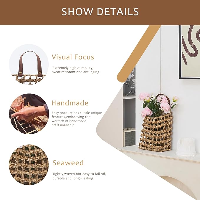 Wall Hanging Basket Decorative Boho Mounted Organizer Dried Flower Plants Front