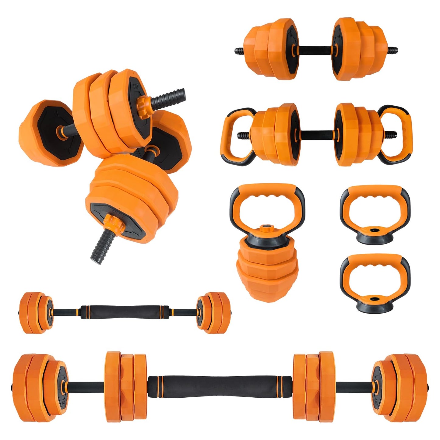 Adjustable Dumbbell Set, 88 LBS 4-In-1 Home Gym Weights with Connector As Dumbbell, Kettlebell,Barbell for Strength Training, Full Body Workout