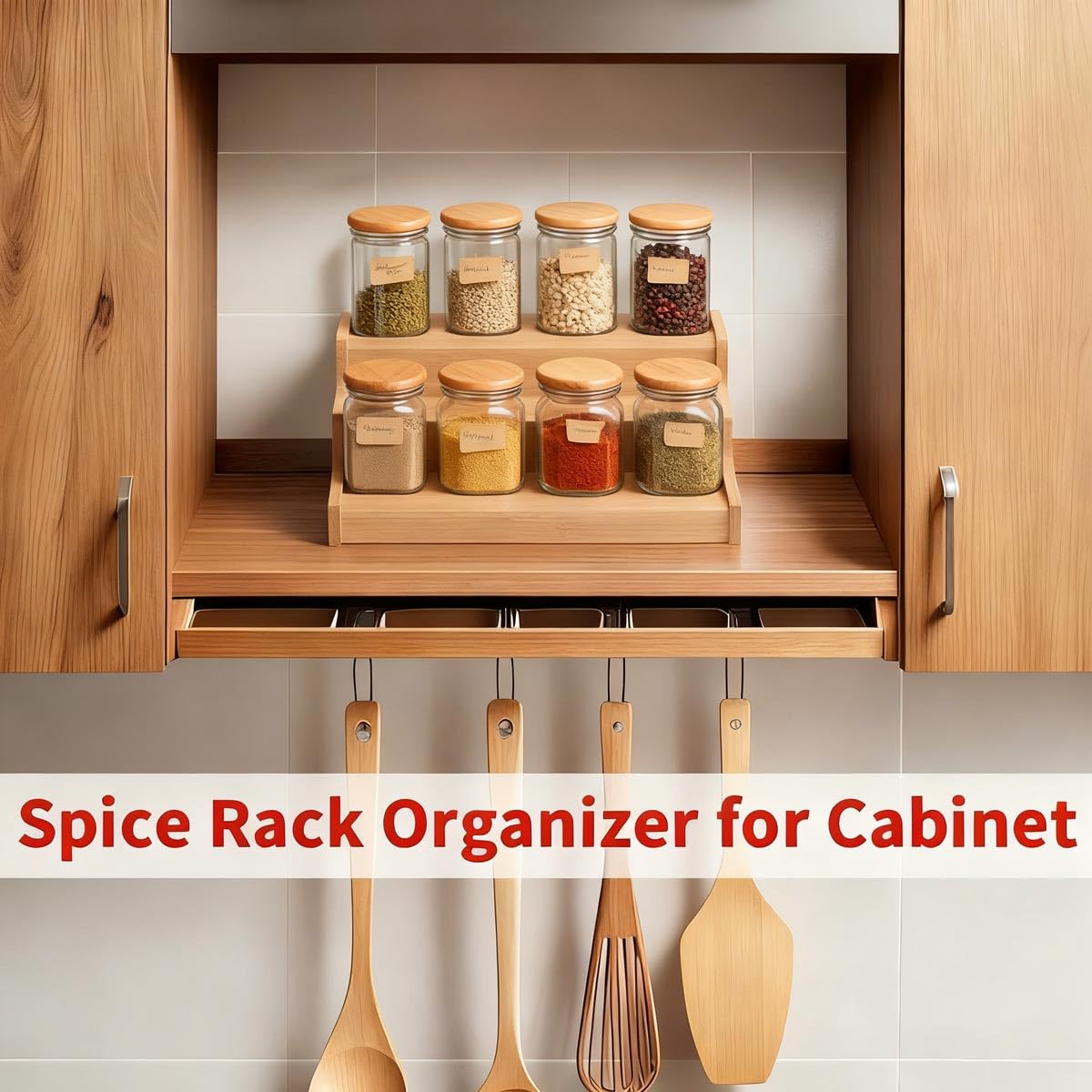 JinDoWin 2 Pack Cabinet Spice Rack Organizer - Enhanced Cabinet Spice Organizer, Practical Spice Rack Organizer for Cabinet and Efficient Cabinet Spice Organizer (2, 9 Inch)