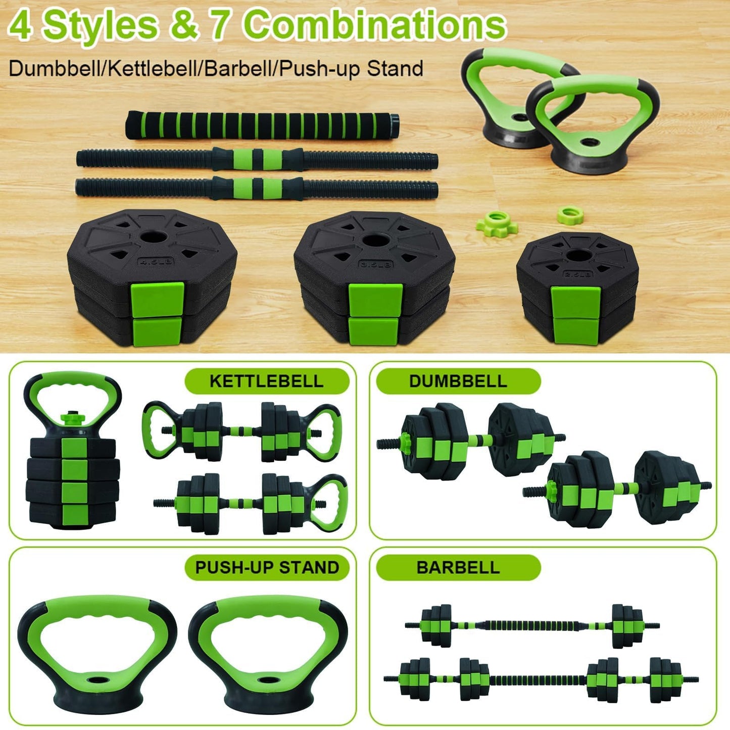 Adjustable Dumbbell Set,30/44/66/88Lbs Free Weight Set with Connector, in1 Dumbbells Set Used as Barbell, Kettlebells, Push up Stand, Weight Set for Home Gym Suitable Men/Women