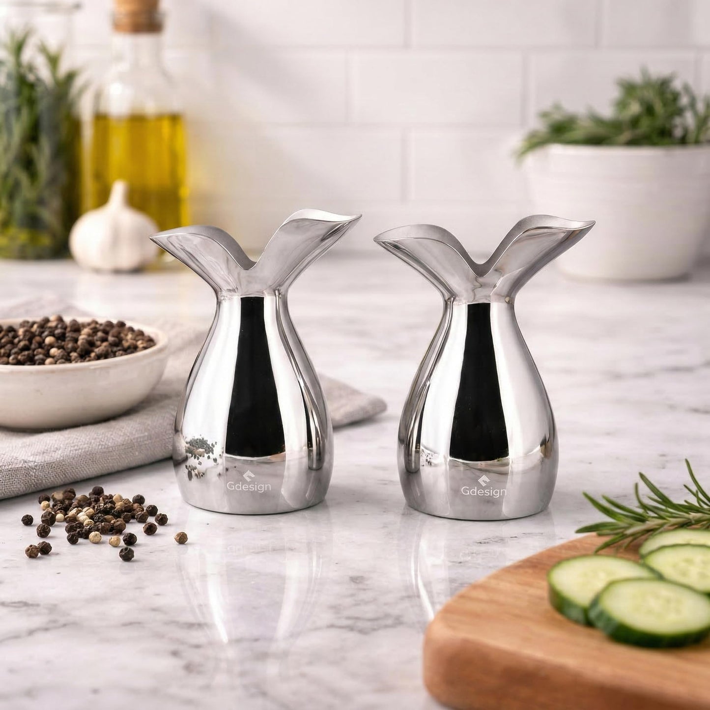 Gdesign Stainless Steel Salt Shaker, Refillable Seasoning Cans - Calla Lily Design Spice Dispenser for Home, Restaurant, Canteen