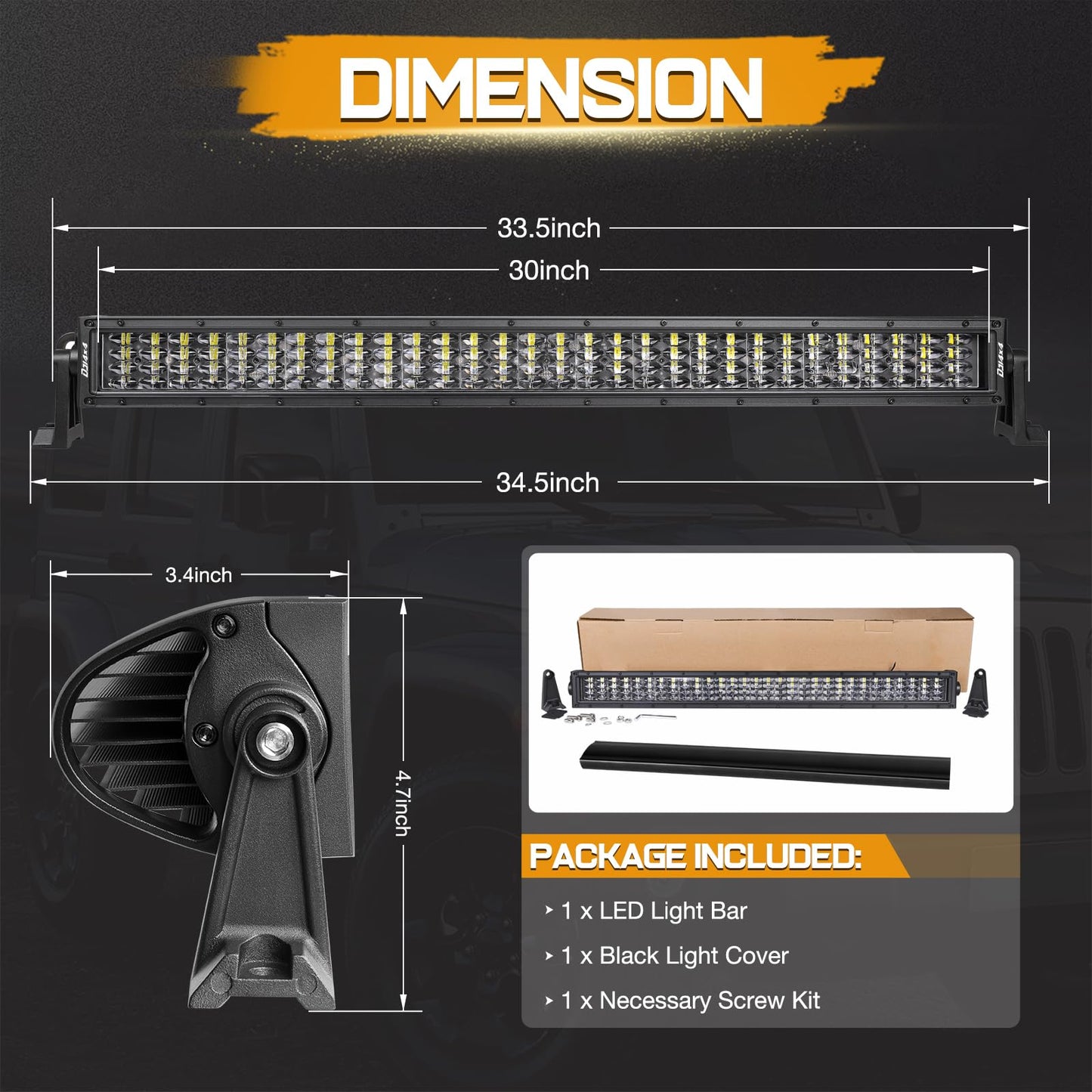 Niking Auto 30 Inch LED Light Bar 480W Quad Row LED Driving Fog Lights Off Road Work Light Spot Flood Combo Beam Bumper Light for Trucks SUV ATV UTV RZR Toyota Boat Tractor