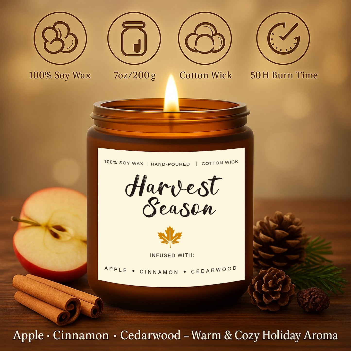 Candles for Home Scented – Cinnamon Pumpkin, Apple Vanilla, Orange Jasmine Coconut, Cedarwood Spice – Long Lasting Soy Candles Set for Home, Birthday & Valentine's Day Gifts for Women