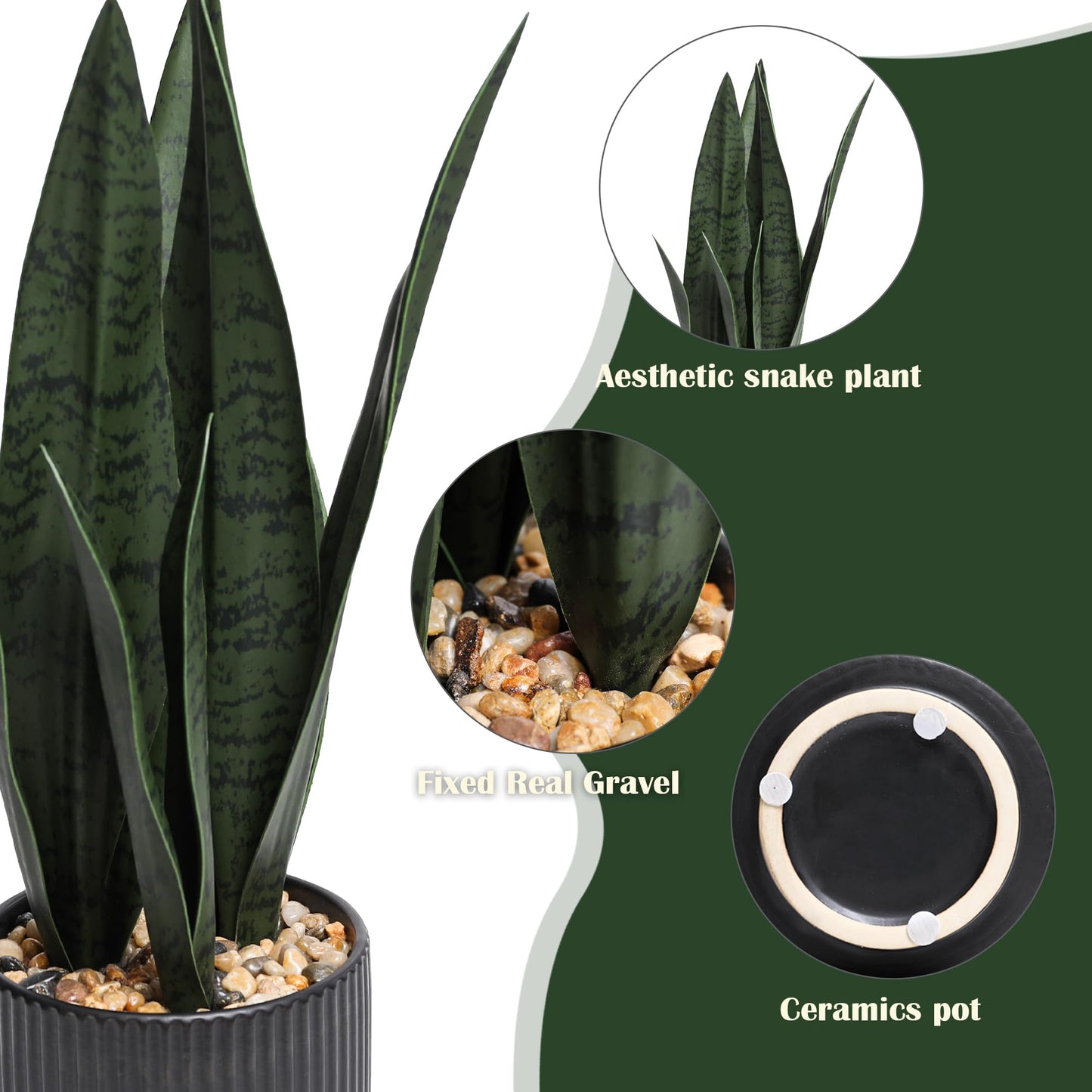 Chonsun Artificial Plants Sansevieria Snake Plant with Black Ceramic Pot Desk Small Fake Plant for Indoor Living Room Kitchen Bathroom Farmhouse Home Decor