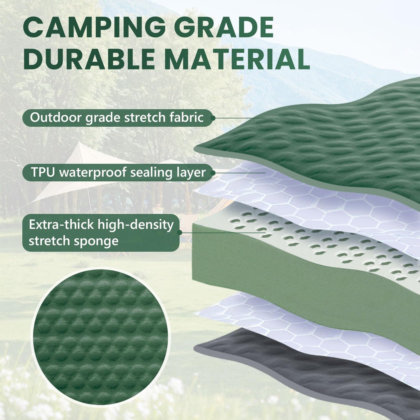 Self Inflating Double Sleeping Pad for Camping with Electric Pump 4 Inch Ultra Thick Memory Foam 2 Person Inflatable Sleeping Pad All Season Full Size Portable Camping Mattress for Travel,Tent (Green)