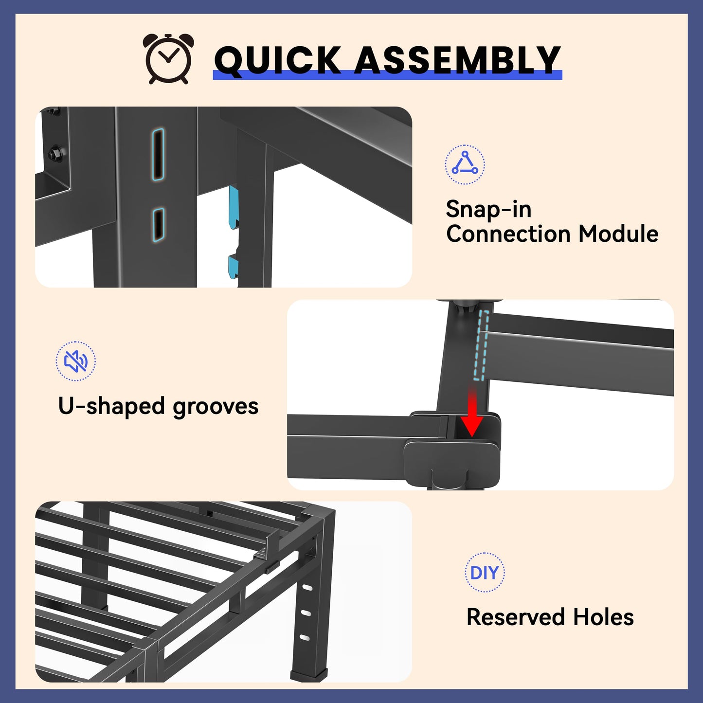 Anyroom 20 Inch Queen Bed Frame, Double Layer Heavy Duty Metal Platform 4000 lbs Capacity, Bed Frames with Headboard Holes, Round Corner Legs, No Box Spring Needed, Easy Assembly