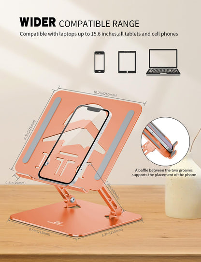 ToBeoneer Laptop Stand, Ergonomic Adjustable Computer Stand for Collaborative Work, Foldable and Portable Heat Sink Computer Stands, Fits up to 15.6-inch Laptops (Orange)