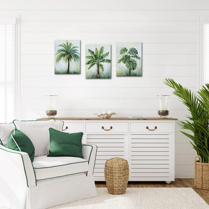 KREATIVE ARTS Tropical Plant Wall Art Set of 3 12x16 Inch Palm Banana Leaf Monstera Canvas Prints Green Botanical Artwork for Bedroom Bathroom Kitchen Office Decor Ready to Hang