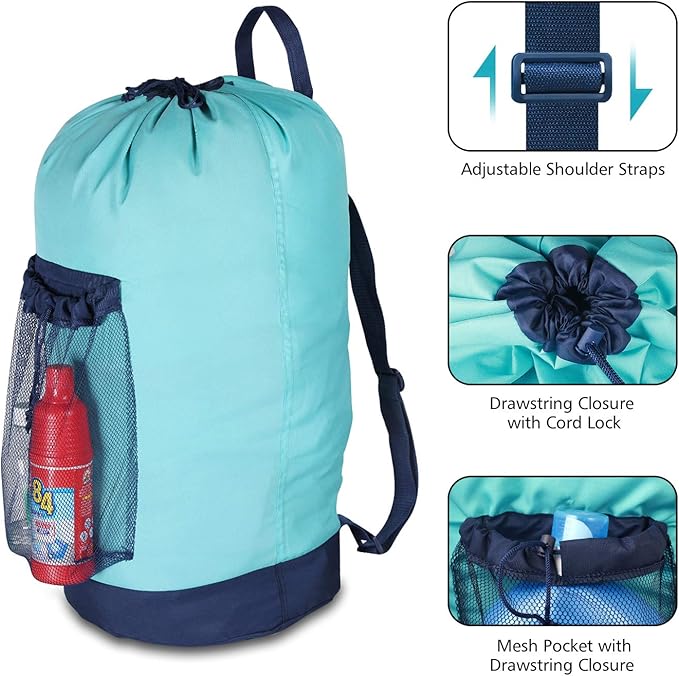 Dalykate Laundry Backpack with Shoulder Straps and Mesh Pocket Durable Nylon