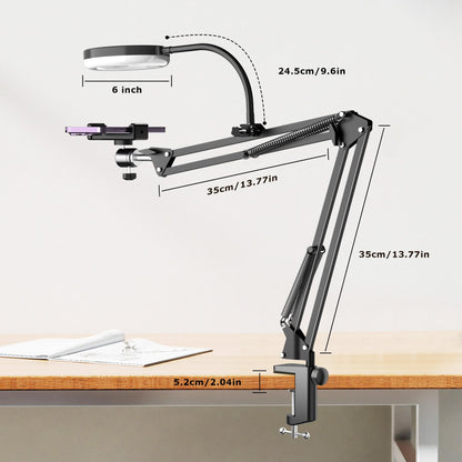 Overhead Camera Mount with Ring Light, Flexible Articulating Phone Arm Stand Compatible with iPhone, Logitech Webcam, Desk Tripod for YouTube Live Stream Cooking Nail Video Recording