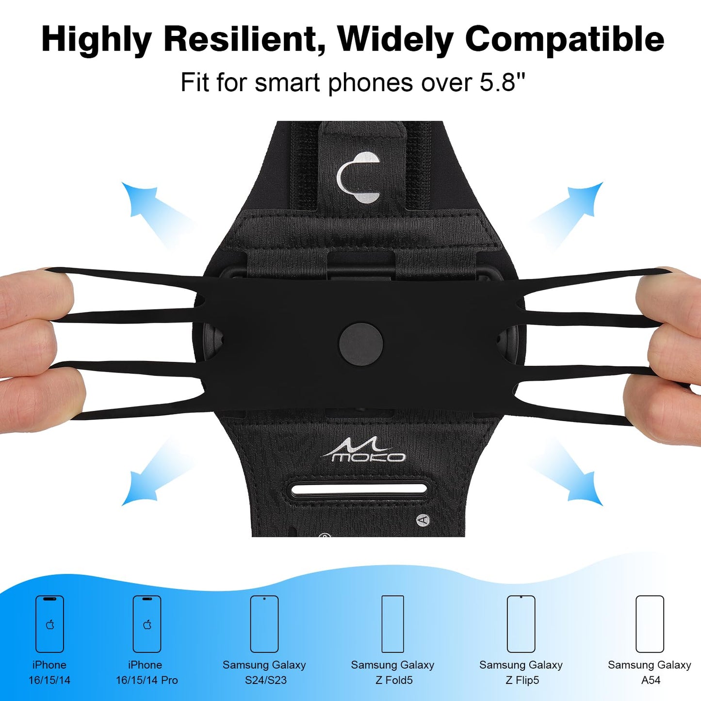 MoKo Running Armband 360°Rotatable for iPhone 16 15 14 13 Pro Max Plus Samsung Galaxy Note S24 S23 Fits Smartphones Over 5.8'', Detachable Armband Phone Holder for Running Biking with Key Holder